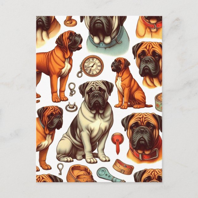 Retro Bullmastiff Seamless Vykort (Framsida)
