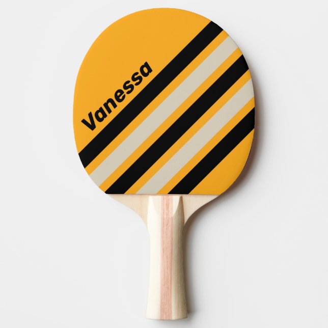 Retro Bumblebee Summer Randiga Ränder med Namn Pingisracket (Framsidan)