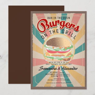 Retro Bun på ugnen Burger BBQ CO-ED Baby Shower Inbjudningar
