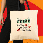 Retro Bunco Tygkasse<br><div class="desc">Retro Bunco-design med röd tärning. Design innehåller 50-tums färg. Bra vänner,  bra och bra skrattar gör ett underbart pris eller en gåva.</div>