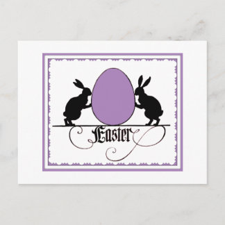Retro Bunnies och Lila Påskägg Silhouette Vykort