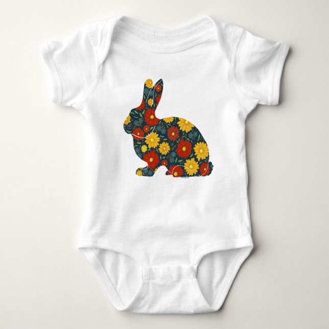 Retro bunny kanin med orange och gula blommor t shirt (Framsida)