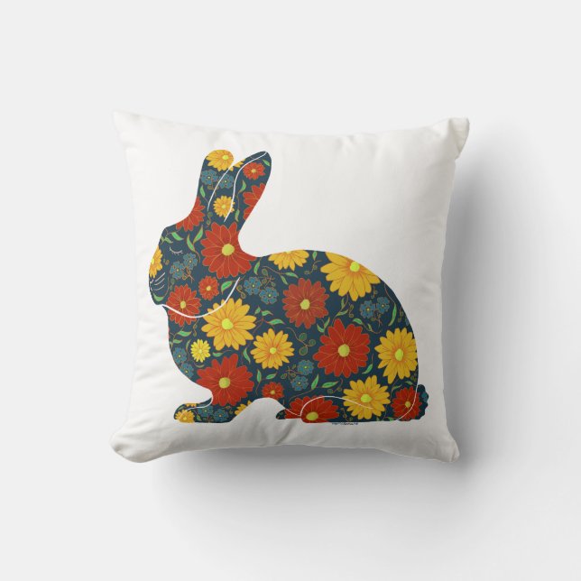 Retro bunny kanin och blommor kudde (Framsida)