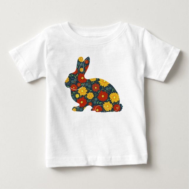 Retro bunny kanin och blommor t shirt (Framsida)