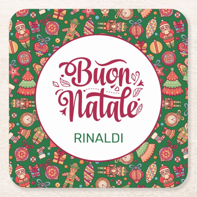 Retro Buon Natale Personlig Underlägg Papper Kvadrat (Framsidan)