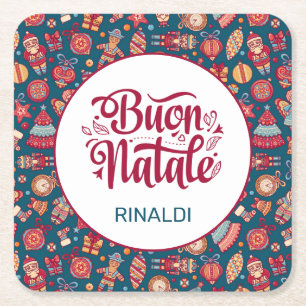 Retro Buon Natale Underlägg Papper Kvadrat