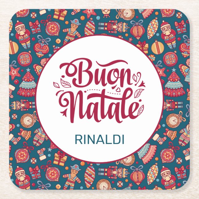 Retro Buon Natale Underlägg Papper Kvadrat (Framsidan)