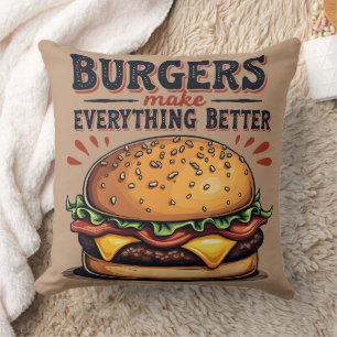 Retro Burger Älskare Vintage Typography Food Art Kudde