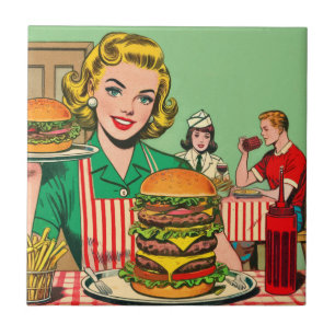 Retro Burger-Tecknader Kakelplatta