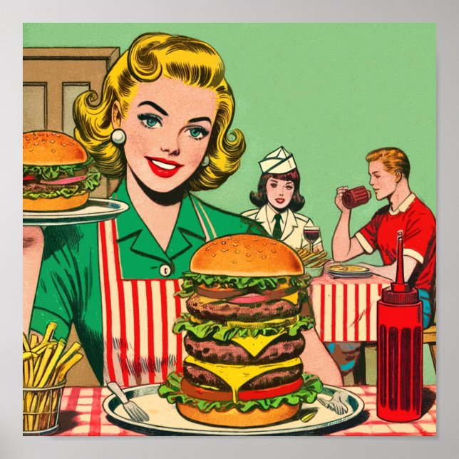 Retro Burger-Tecknader Poster (Framsidan)