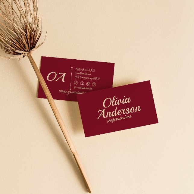 Retro Burgundy färgstark, fetstilt Groovy Cute Uni Visitkort (Skapare uppladdad)