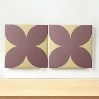 Retro Burgundy Gult Blommigt Petal Mid Century Kakelplatta