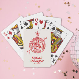Retro Burgundy Red Disco Boll Bröllop Personlig Casinokort