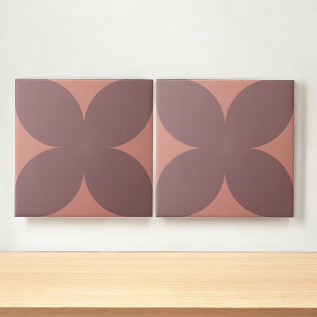 Retro Burgundy Terracotta Blommigt Petal Mid Centu Kakelplatta (Skapare uppladdad)