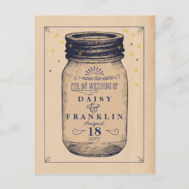 Retro burk Spara datum - Telegram-stil - Marinblå Meddelande Vykort