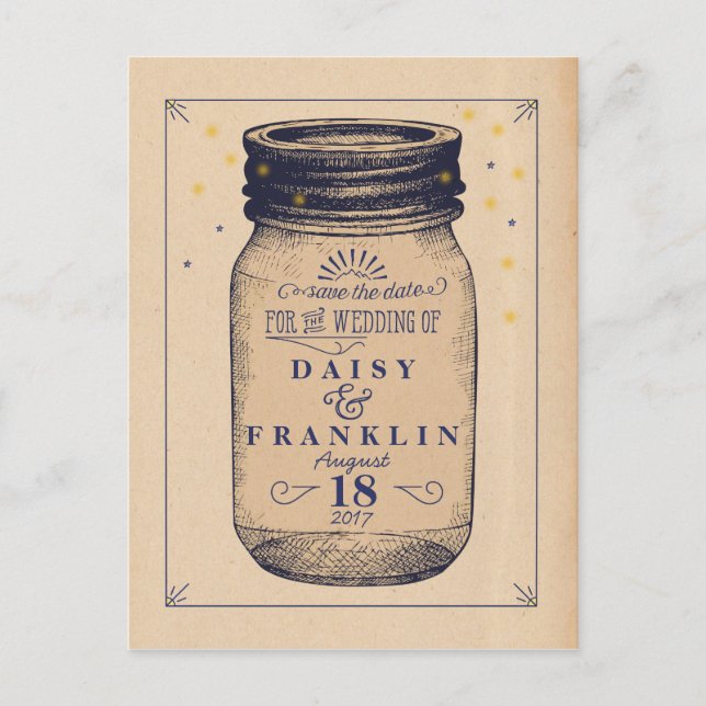 Retro burk Spara datum - Telegram-stil - Marinblå Meddelande Vykort (Framsida)