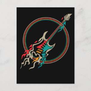 Retro Burning Guitar Rock and roll Music Vykort