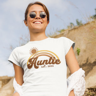 Retro Burnt Orange Sol och Rainbow Auntie T Shirt
