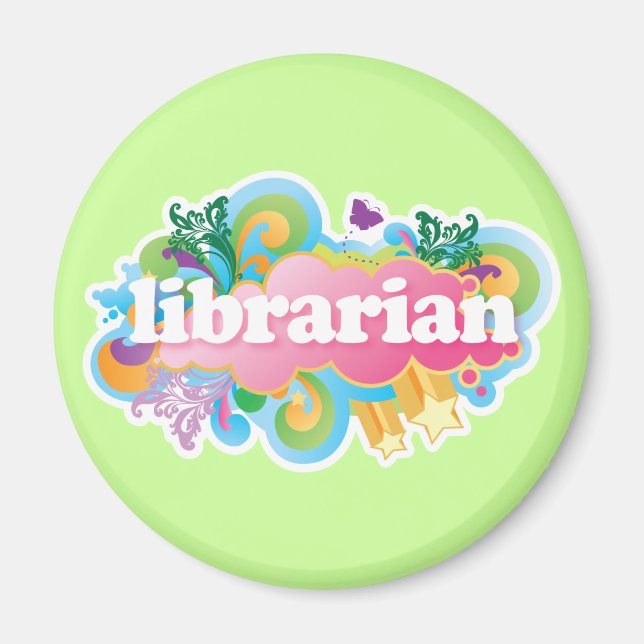 Retro Burst Colorful Librarian Gift Magnet (Framsidan)