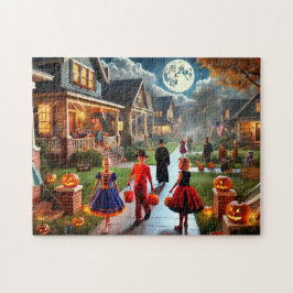 Retro Bus eller godis 1950-talets Halloween-natt Pussel