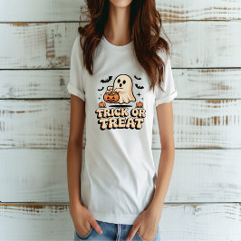Retro Bus eller godis Halloween Cute Ghost T Shirt
