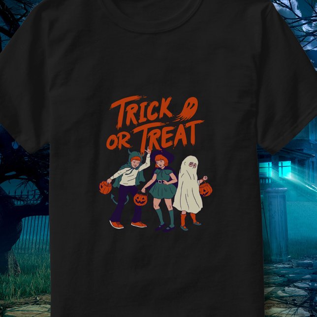 Retro Bus eller godis Kids Halloween Shirt T (Skapare uppladdad)