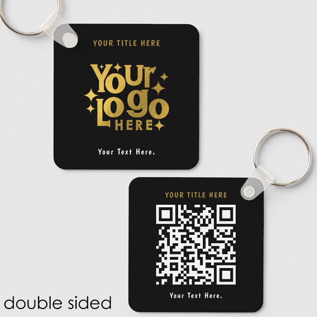 Retro Business Logotyp QR-kod och Dubbla sida vid  Nyckelring (Retro Business Logo QR Code & Text Double Sided Keychain)