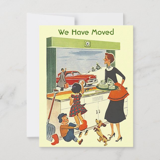 Retro Busy Home Vi har flyttat Flyttmeddelande Meddelande (Framsida)