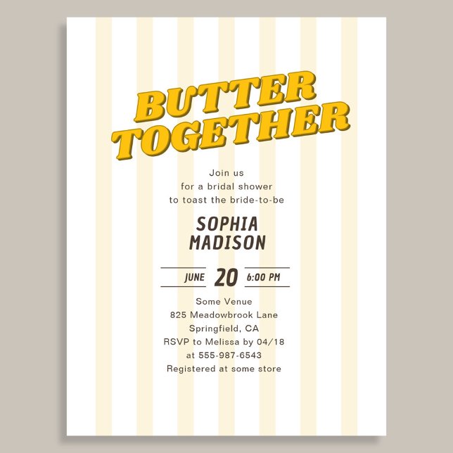 Retro Butter Together Yellow Bridal Shower Inbjudan Vykort (Skapare uppladdad)