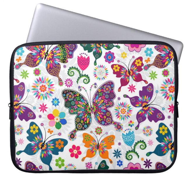 Retro Butterflies & Flowers Laptop Fodral (Framsidan)