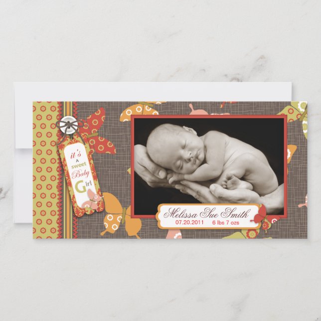 Retro Butterflies-fotokort Meddelande (Framsida)