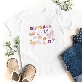 Retro Butterfly Birthday Girl T Shirt