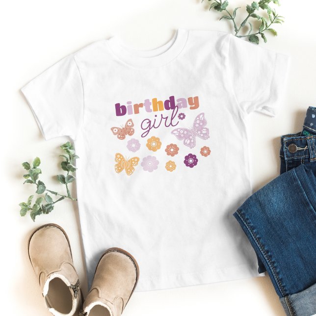 Retro Butterfly Birthday Girl T Shirt (Butterfly "Birthday Girl" shirt.)