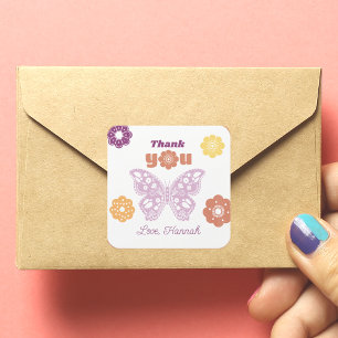 Retro Butterfly Birthday Tack Fyrkantigt Klistermärke