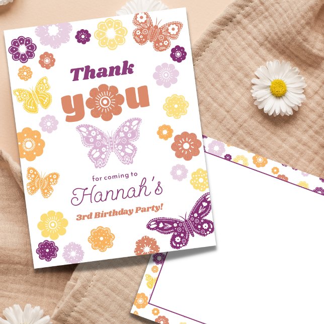Retro Butterfly Birthday Tack Vykort (Retro Butterfly Birthday Thank You Postcard)