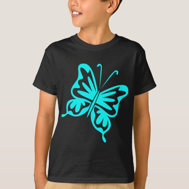 Retro Butterfly - Cyan Tee Shirt (Framsida)