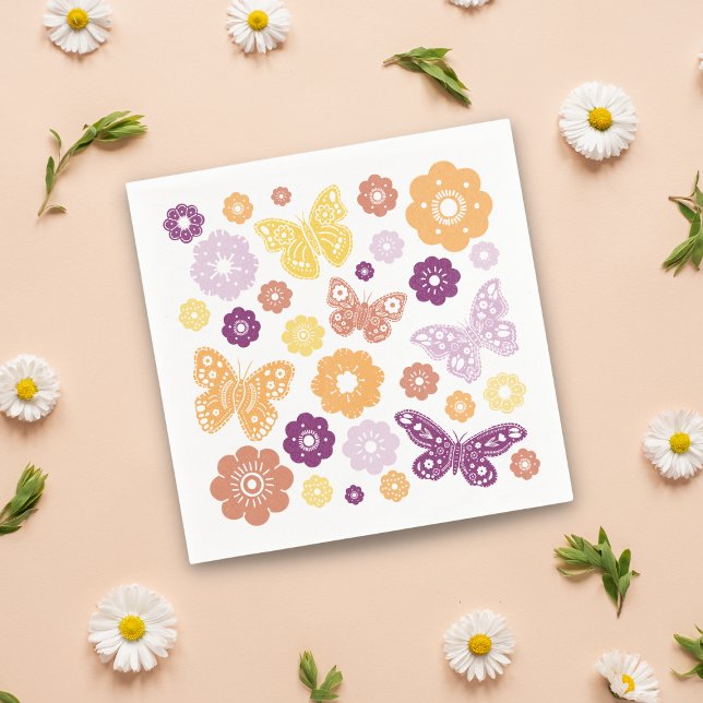 Retro Butterfly Födelsedagsfest Pappersservett (Retro Butterfly Party Napkins)