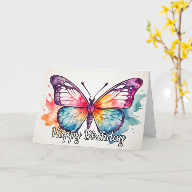 Retro Butterfly Illustration Grattis på födelsedag Kort (Gul blomma)