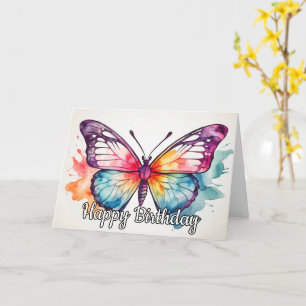 Retro Butterfly Illustration Grattis på födelsedag Kort