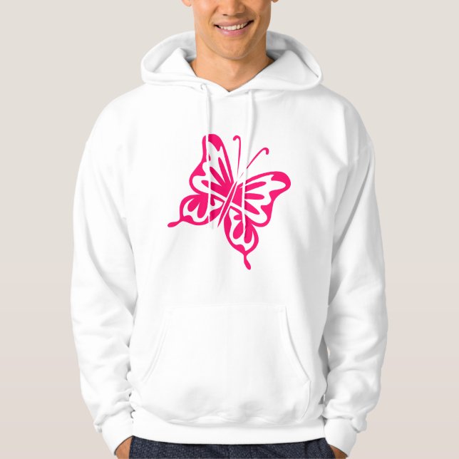 Retro Butterfly - Neon Red Hoodie (Framsida)