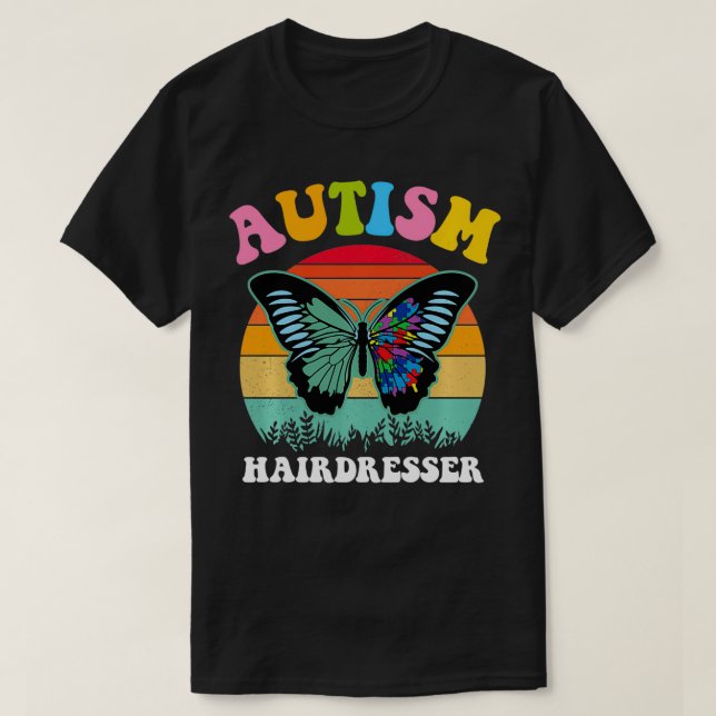 Retro Butterfly Puzzle Autism Hairdresser A T Shirt (Design framsida)