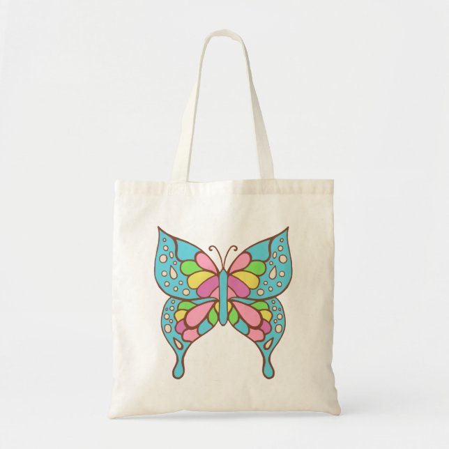 Retro Butterfly Tote Bag Tygkasse (Framsidan)