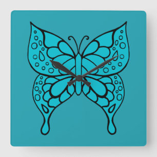 Retro Butterfly-väggklocka Fyrkantig Klocka