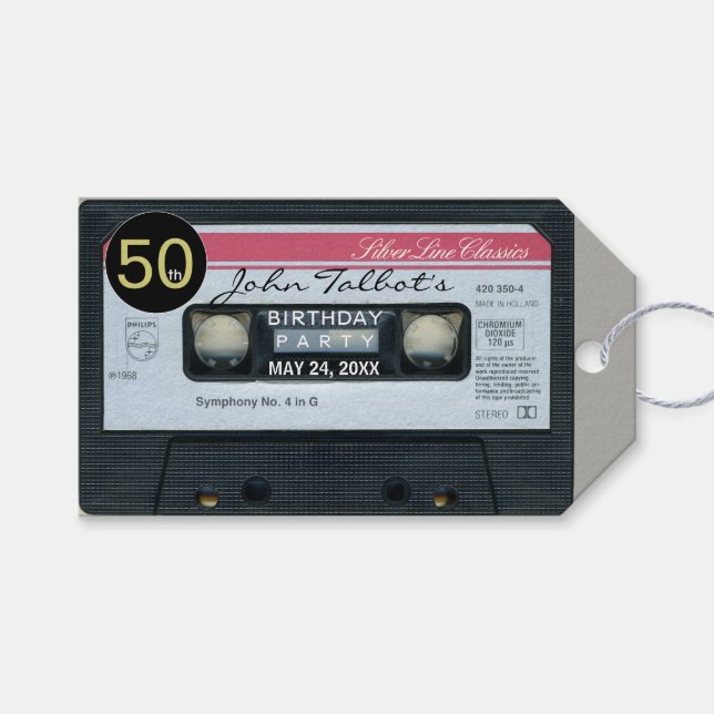 Retro C Audiotape 50 års Tack Gift-Märkre Presentetikett (Framsidan (Horisontell))