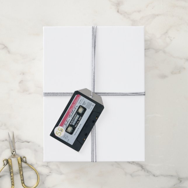 Retro C Audiotape 55 års Tack Gift-Märkre Presentetikett (Med Snöre)
