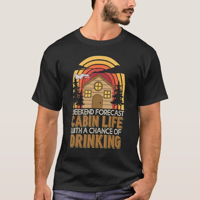 Retro Cabin i Cabin Helg prognos T Shirt (Framsida)