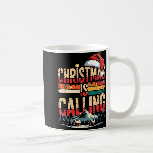 Retro Cabin Snowy Christmas Calling Lights Holiday Kaffemugg (Höger)