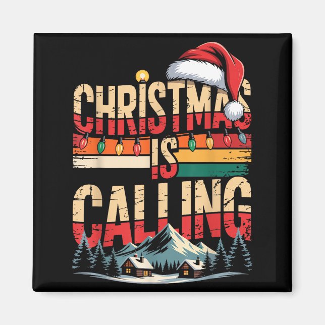 Retro Cabin Snowy Christmas Calling Lights Holiday Magnet (Framsidan)