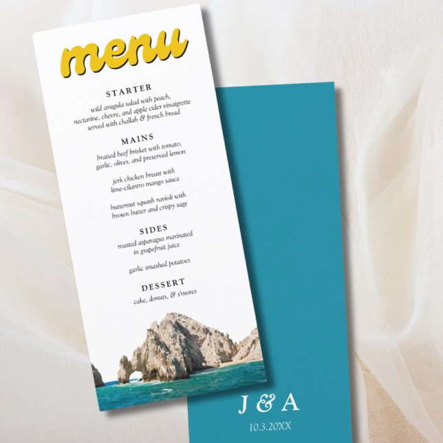 Retro Cabo-bröllopsdagermeny Meny (Retro Cabo Wedding Reception Dinner Menu
)