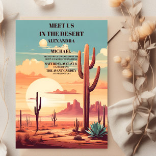 Retro Cactus Desert liggande Bröllop Inbjudningar